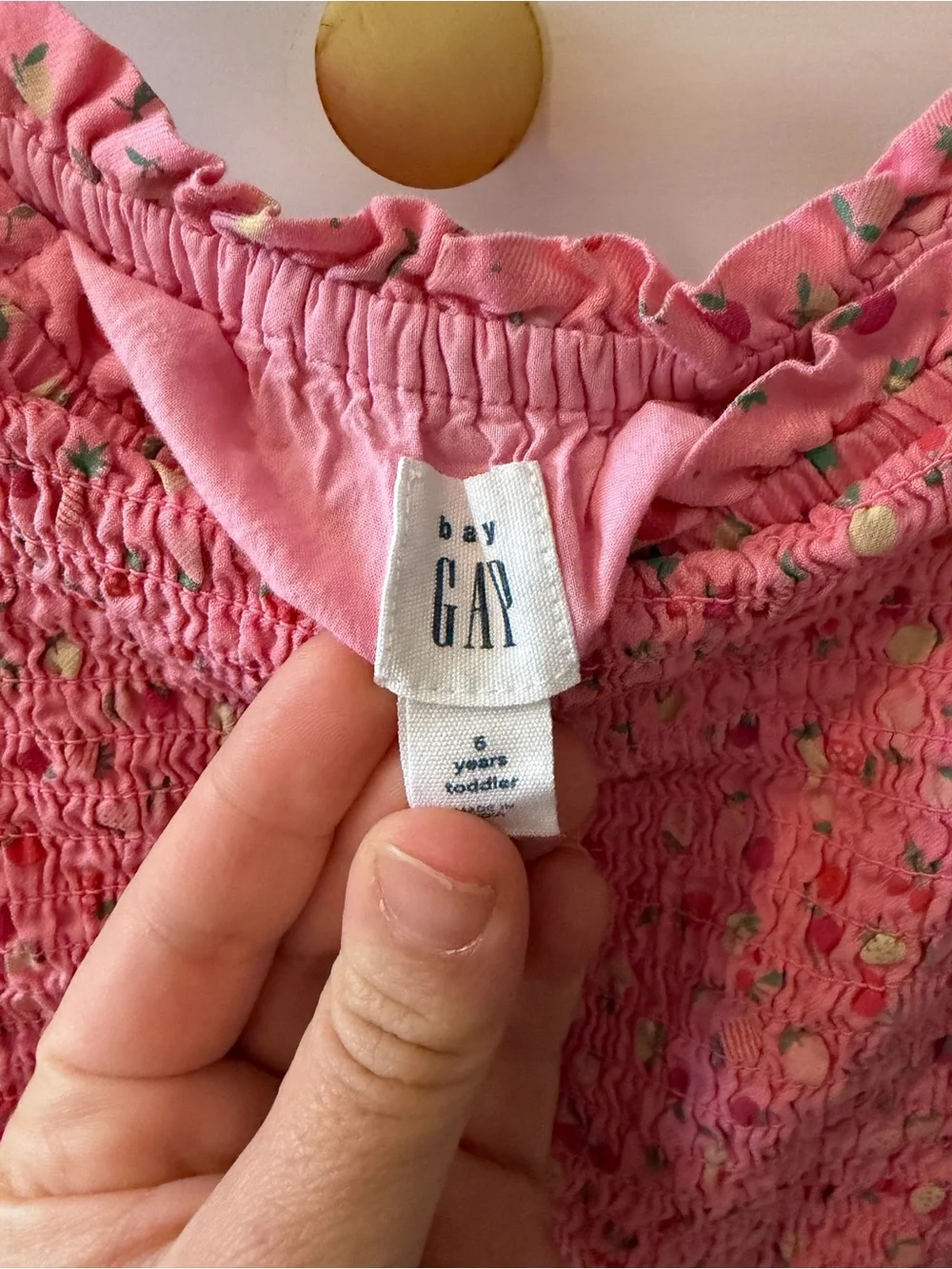 Baby Gap Girls 5 Smocked Fruit Floral Romper Pink 100% Cotton